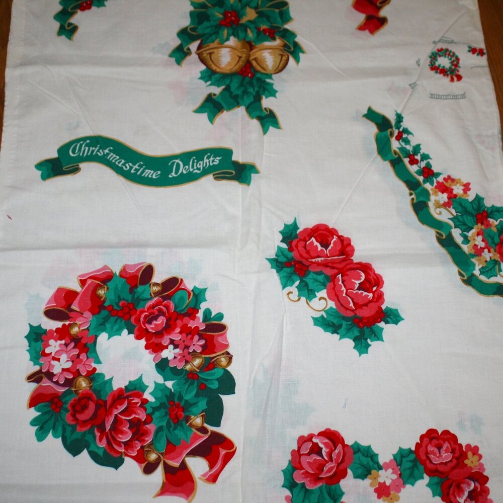 FABRIC - #36 Christmas Appliques Holiday Holly Bells Wreaths Vintage - 1 yd